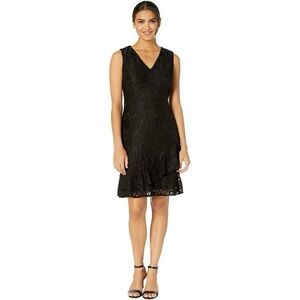Sam Edelman Women’s Black Ruffle Tiered Lace V-neck Sleeveless Dress size 4